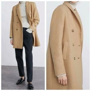 Zara Classic Beige Double-Breasted Pea Coat